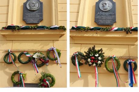 Koszorúzás a Széchenyi- és Kossuth- emléktábláknál